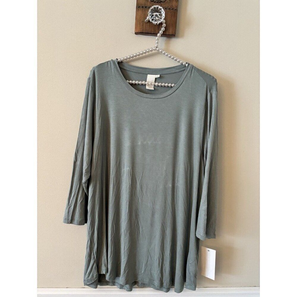NWT Ady P Womens Plus Size 1X Green Tunic Top 3/4 Sleeve Soft